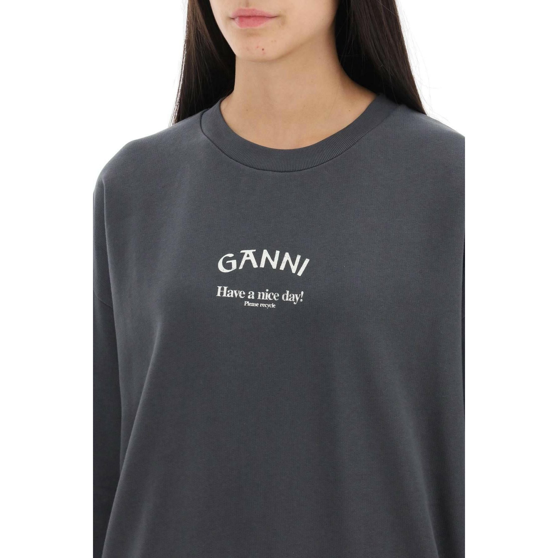 Oversized Sweatshirt With Logo Print GANNI JOHN JULIA.