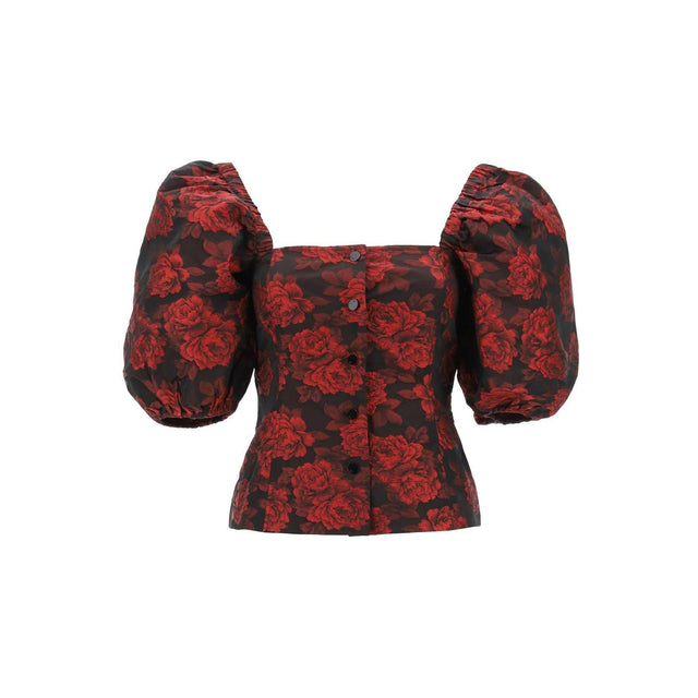 Recycled Black & Red Botanical Jacquard Blouse GANNI JOHN JULIA.