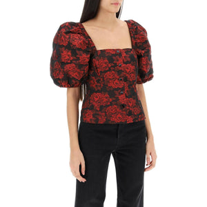 Recycled Black & Red Botanical Jacquard Blouse GANNI JOHN JULIA.