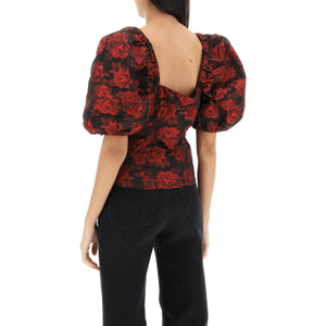 Recycled Black & Red Botanical Jacquard Blouse GANNI JOHN JULIA.