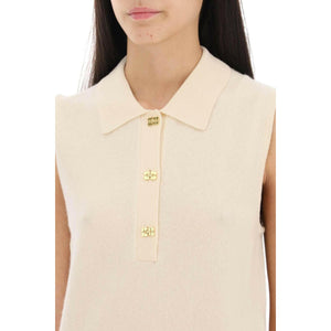 Sleeveless Polo Shirt In Wool And Cashmere GANNI JOHN JULIA.