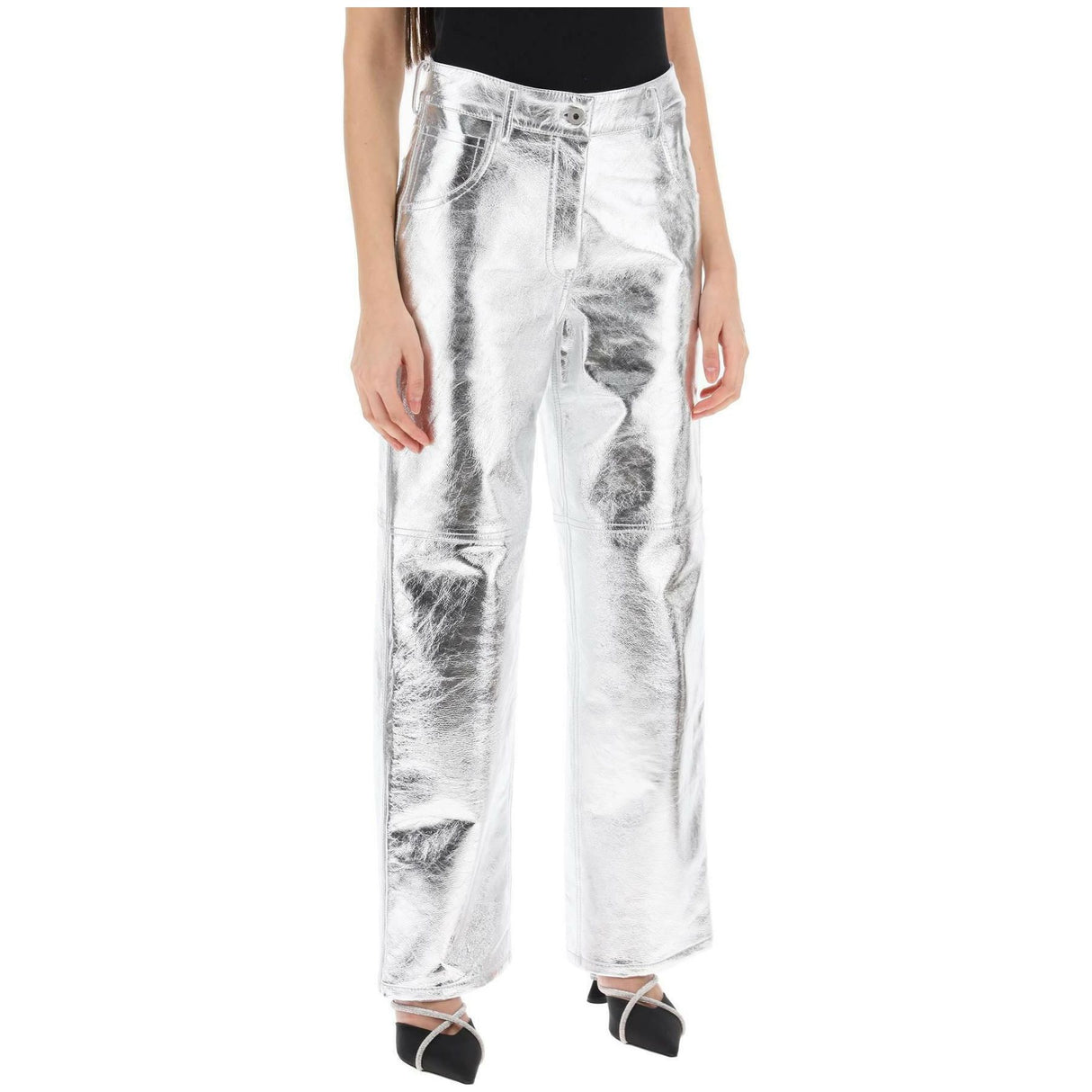 The Sterling Metallic Leather Pants INTERIOR JOHN JULIA.