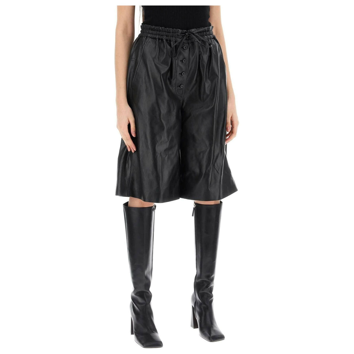 Black Nappa Leather Drawstring Shorts JIL SANDER JOHN JULIA.