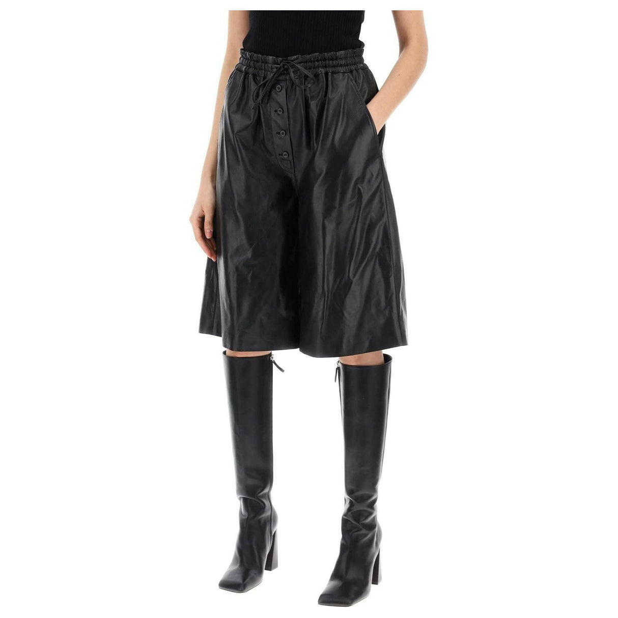 Black Nappa Leather Drawstring Shorts JIL SANDER JOHN JULIA.