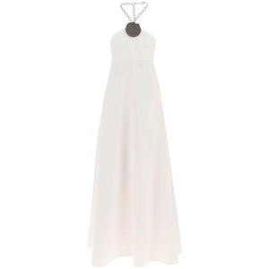 White Cotton-Silk Poplin Chain Halter Gown JIL SANDER JOHN JULIA.