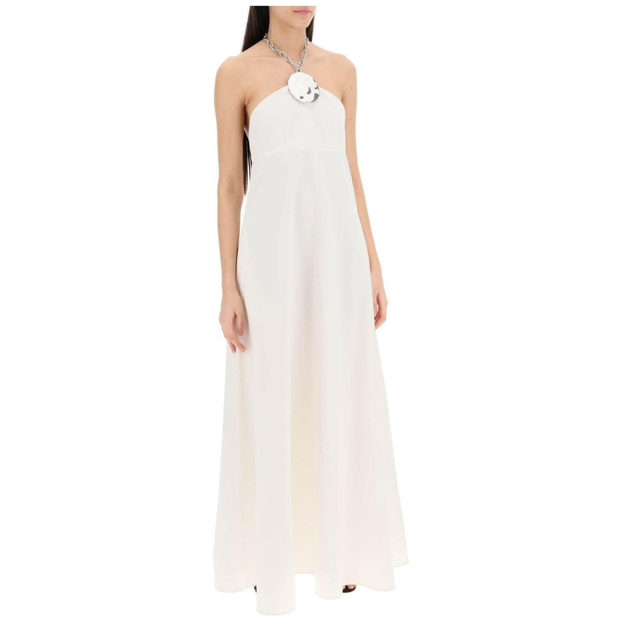 White Cotton-Silk Poplin Chain Halter Gown JIL SANDER JOHN JULIA.