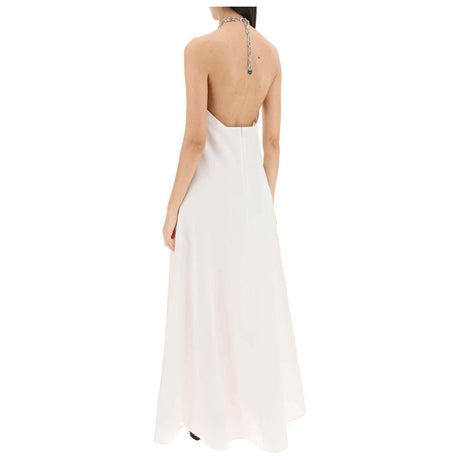 White Cotton-Silk Poplin Chain Halter Gown JIL SANDER JOHN JULIA.