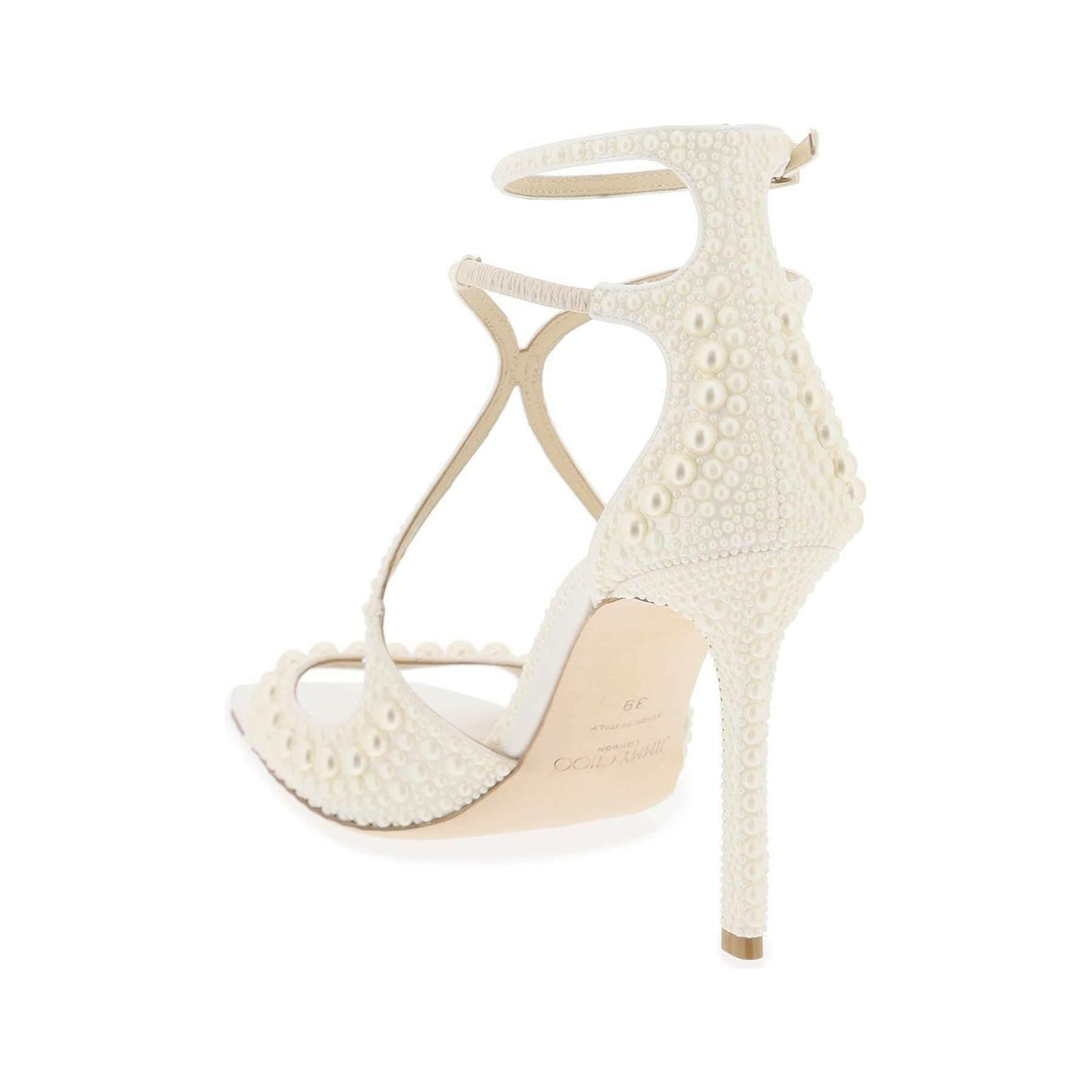 White 'Azia 95' Satin All-Over Pearls Sandals JIMMY CHOO JOHN JULIA.