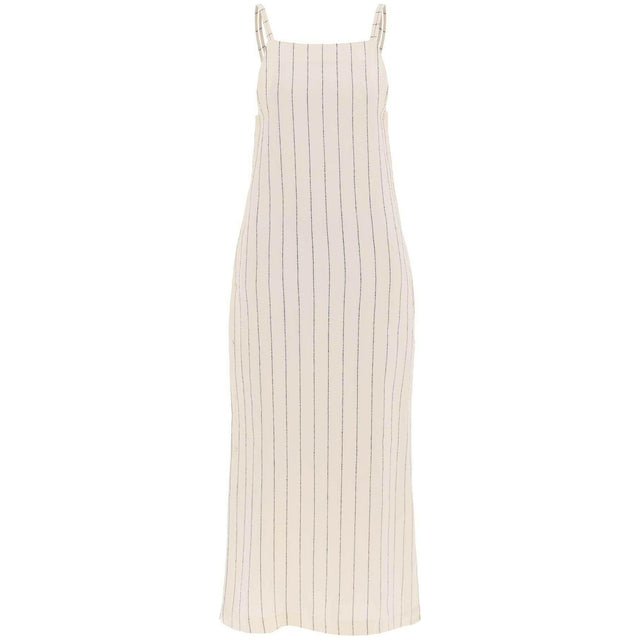 Ivory and Black Striped Linen-Blend Dress LOULOU STUDIO JOHN JULIA.