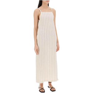 Ivory and Black Striped Linen-Blend Dress LOULOU STUDIO JOHN JULIA.