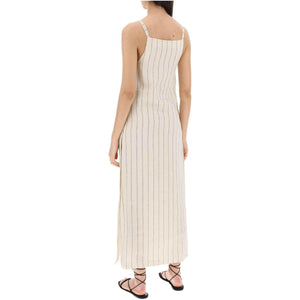 Ivory and Black Striped Linen-Blend Dress LOULOU STUDIO JOHN JULIA.