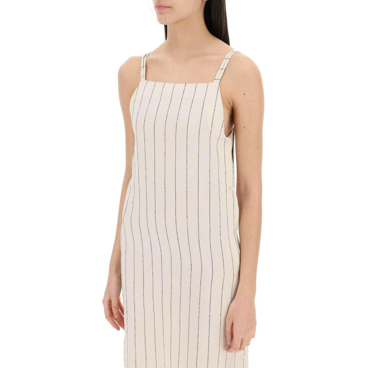 Ivory and Black Striped Linen-Blend Dress LOULOU STUDIO JOHN JULIA.