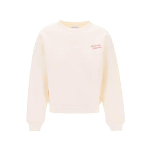 Brushed Cotton Embroidered Logo Crewneck Sweater MAISON KITSUNE JOHN JULIA.