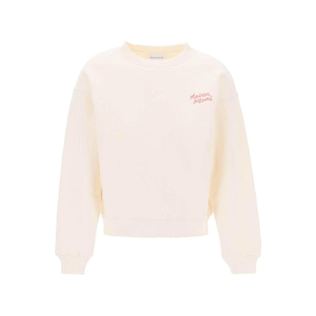 Brushed Cotton Embroidered Logo Crewneck Sweater MAISON KITSUNE JOHN JULIA.