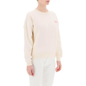 Brushed Cotton Embroidered Logo Crewneck Sweater MAISON KITSUNE JOHN JULIA.