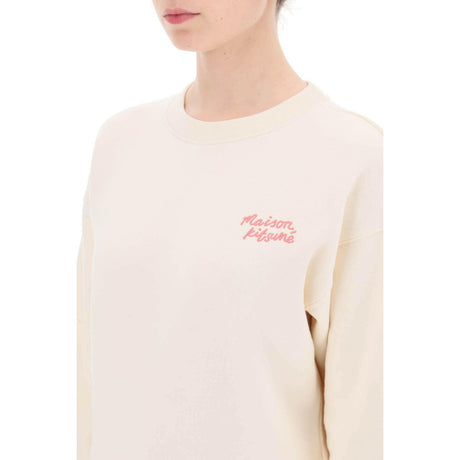 Brushed Cotton Embroidered Logo Crewneck Sweater MAISON KITSUNE JOHN JULIA.