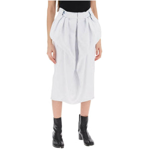 White Coated Denim Ruched Midi Skirt MAISON MARGIELA JOHN JULIA.