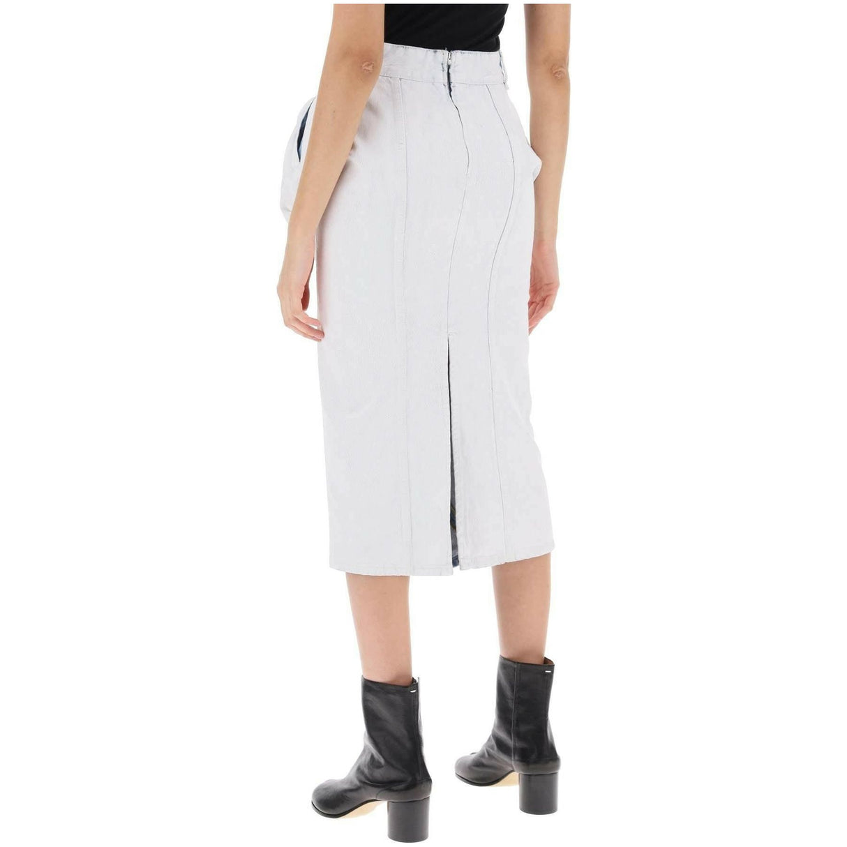 White Coated Denim Ruched Midi Skirt MAISON MARGIELA JOHN JULIA.