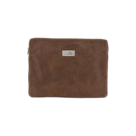 Rustic Brown Crinkled Leather Document Holder Pouch MM6 MAISON MARGIELA JOHN JULIA.