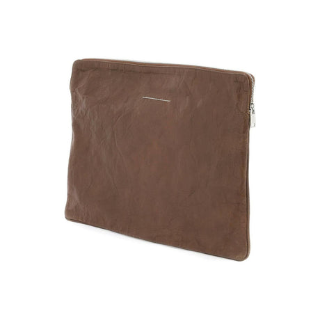 Rustic Brown Crinkled Leather Document Holder Pouch MM6 MAISON MARGIELA JOHN JULIA.