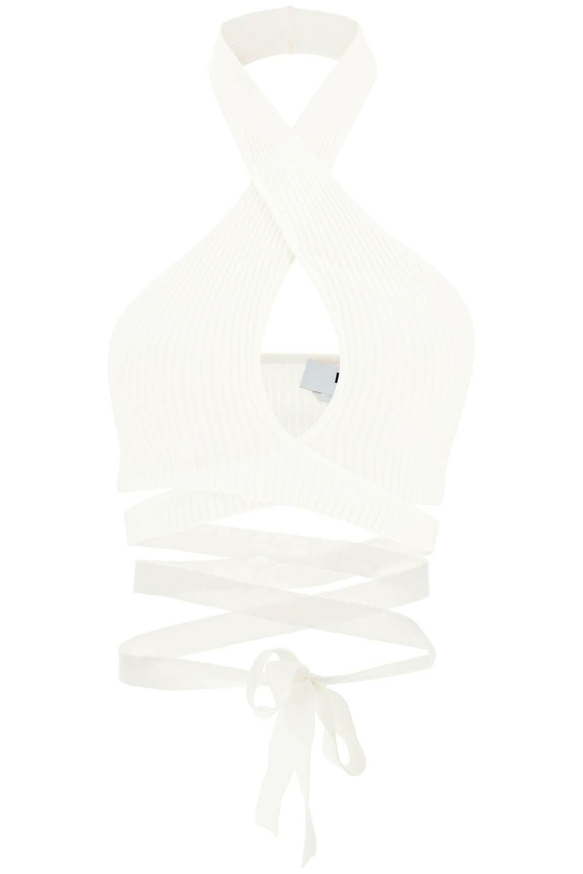 Ribbed Knit Top With Crossover Neckline MSGM JOHN JULIA.