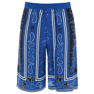 Blue Bandana Paisley Viscose Shorts OFF-WHITE JOHN JULIA.