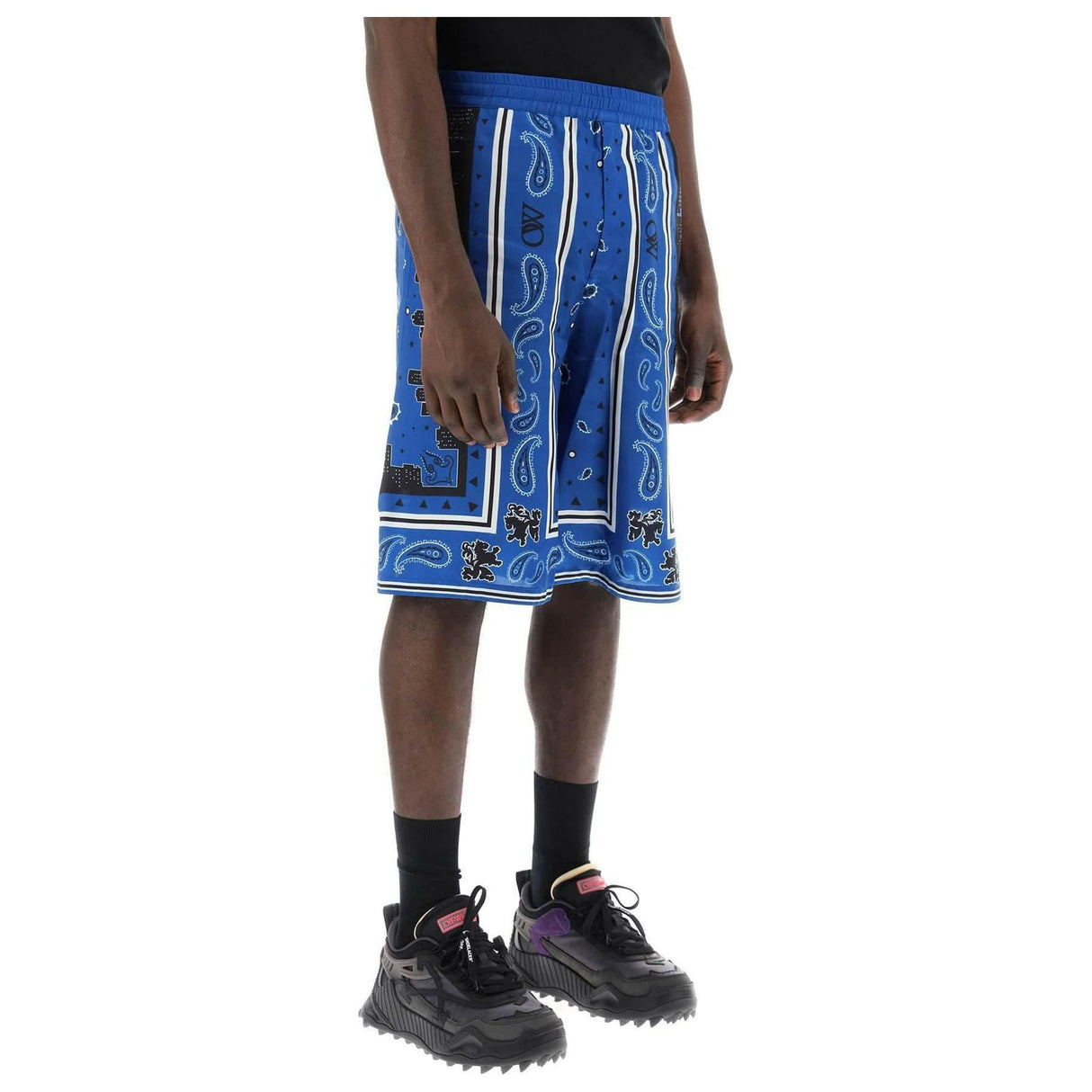 Blue Bandana Paisley Viscose Shorts OFF-WHITE JOHN JULIA.