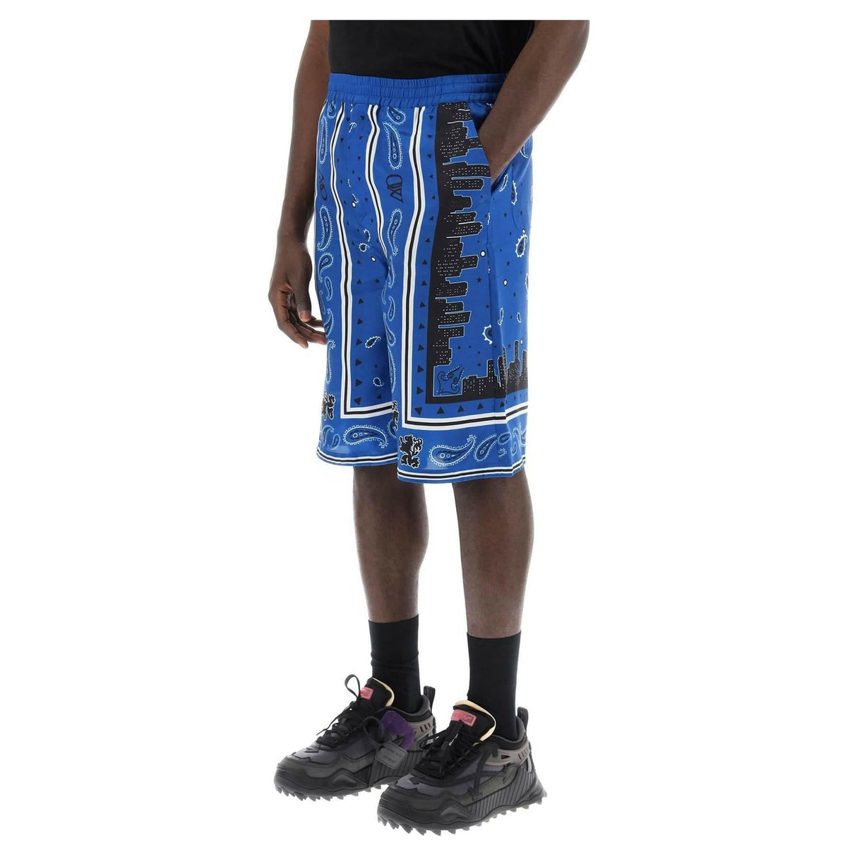 Blue Bandana Paisley Viscose Shorts OFF-WHITE JOHN JULIA.