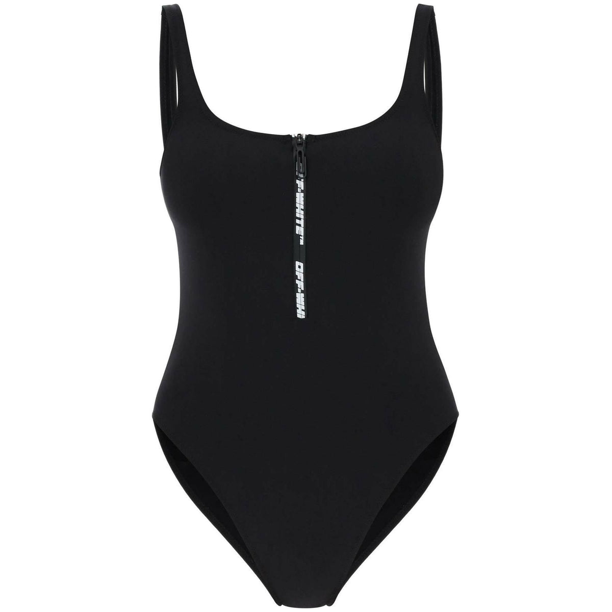 Off White One Piece Swimsuit With Zip And Logo - JOHN JULIA