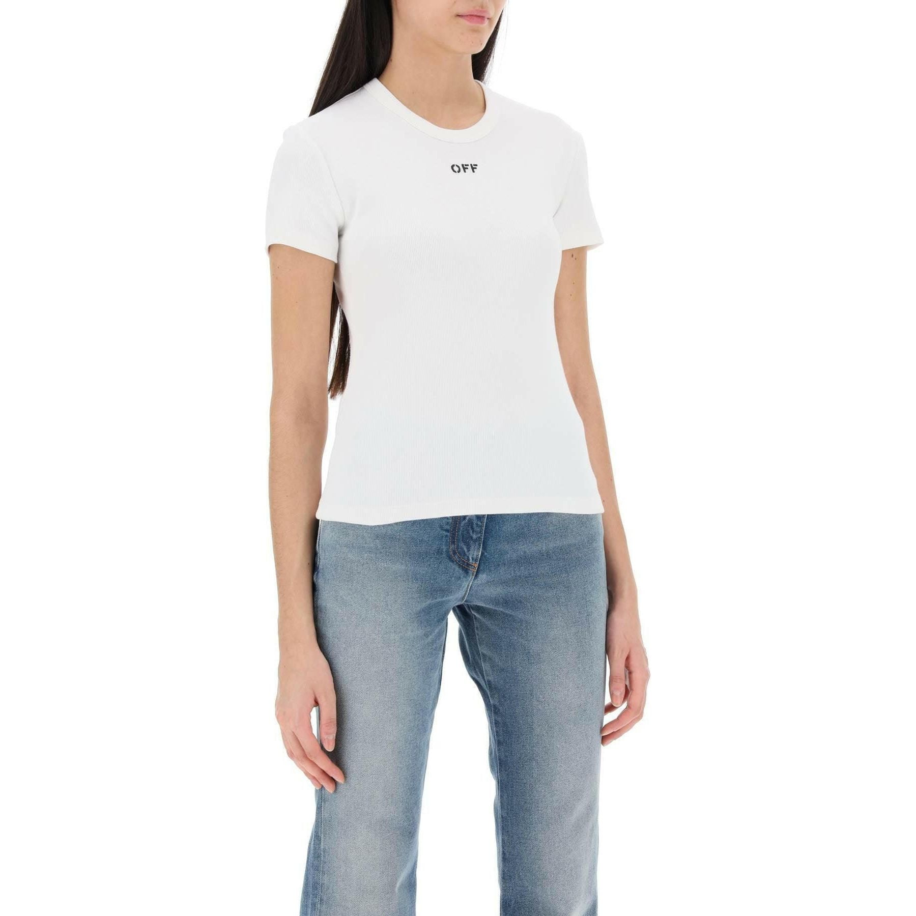 Ribbed T-Shirt With Off Embroidery OFF-WHITE JOHN JULIA.