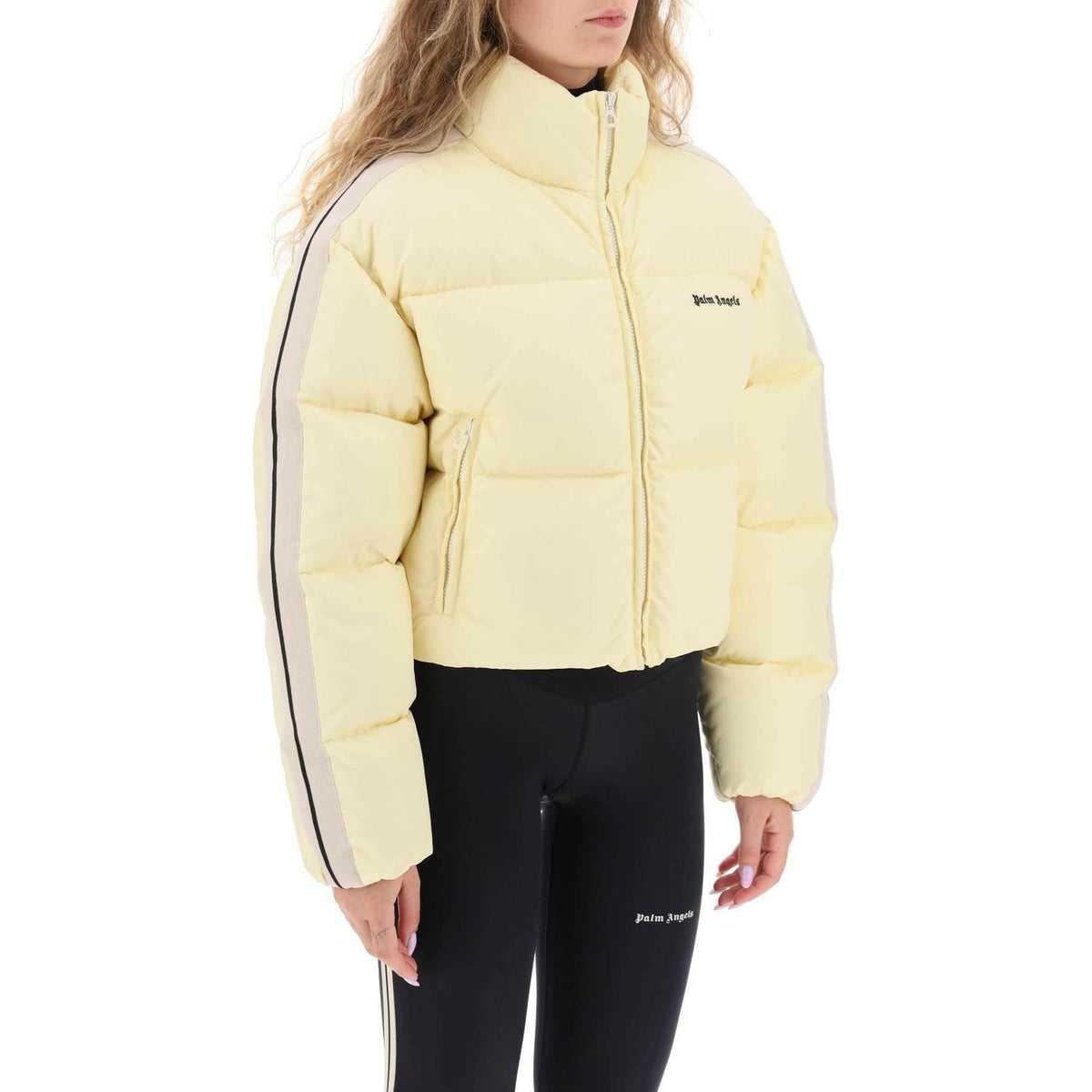 Palm Angels Cropped Puffer Jacket With Bands On Sleeves - JOHN JULIA