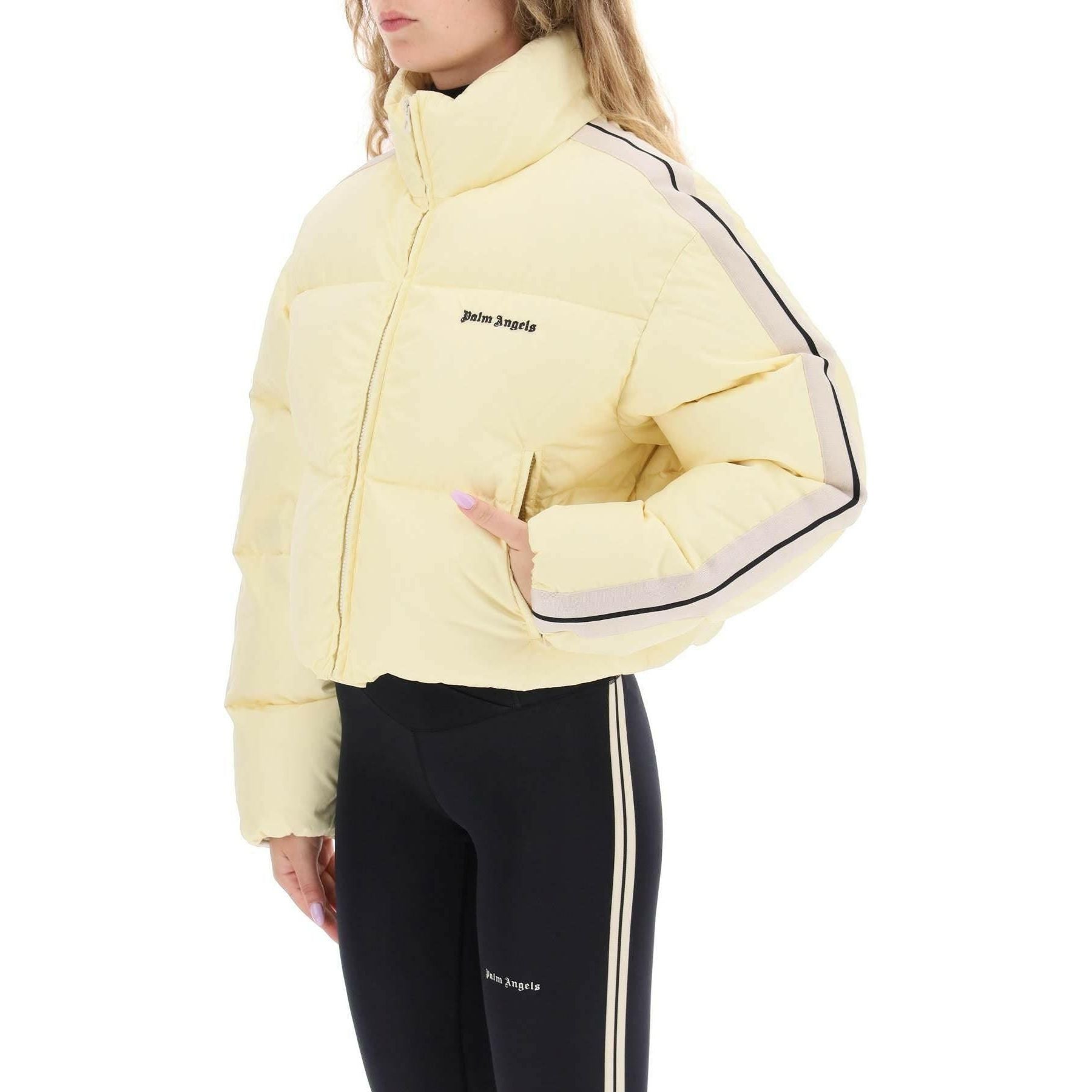 Cropped Puffer Jacket With Bands On Sleeves PALM ANGELS JOHN JULIA.