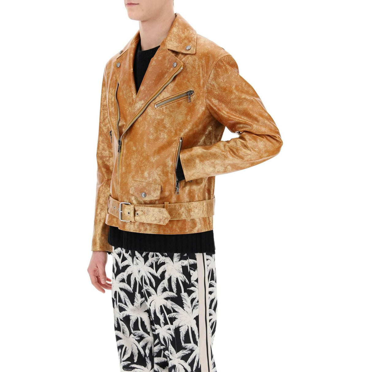 Pa City Biker Jacket In Laminated Leather PALM ANGELS JOHN JULIA.