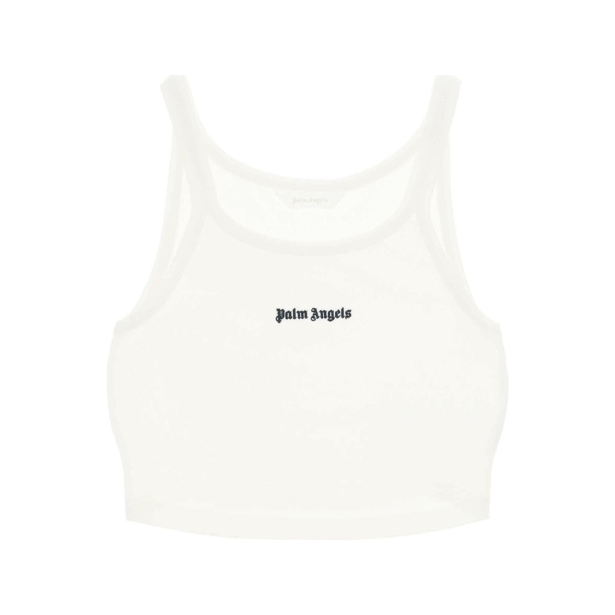 White Embroidered Logo Cotton Pique Crop Top PALM ANGELS JOHN JULIA.