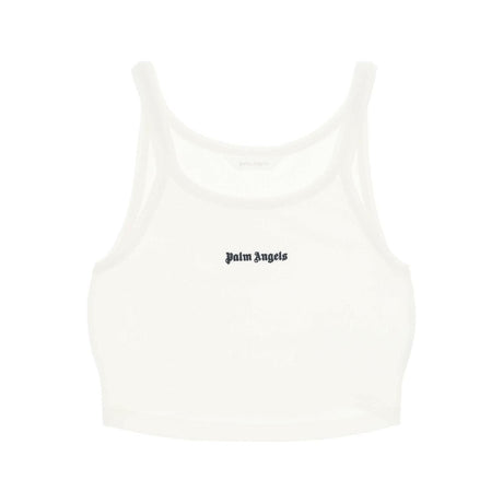 White Embroidered Logo Cotton Pique Crop Top PALM ANGELS JOHN JULIA.