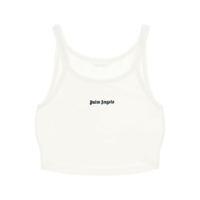 White Embroidered Logo Cotton Pique Crop Top PALM ANGELS JOHN JULIA.