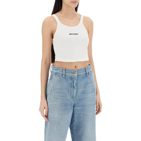 White Embroidered Logo Cotton Pique Crop Top PALM ANGELS JOHN JULIA.