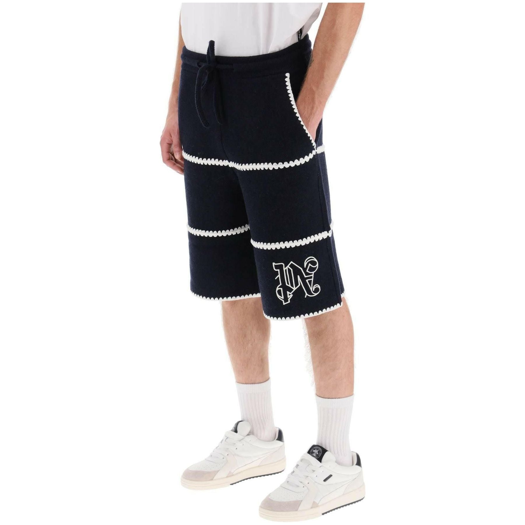Wool Knit Shorts With Contrasting Trims PALM ANGELS JOHN JULIA.