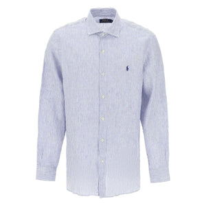 Royal White and Blue Striped Slim-Fit Linen Shirt POLO RALPH LAUREN JOHN JULIA.