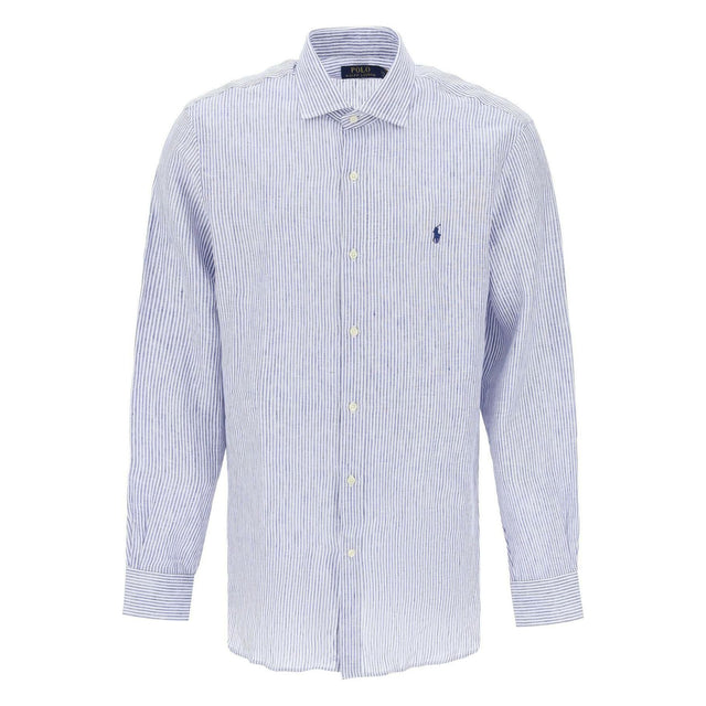 Royal White and Blue Striped Slim-Fit Linen Shirt POLO RALPH LAUREN JOHN JULIA.