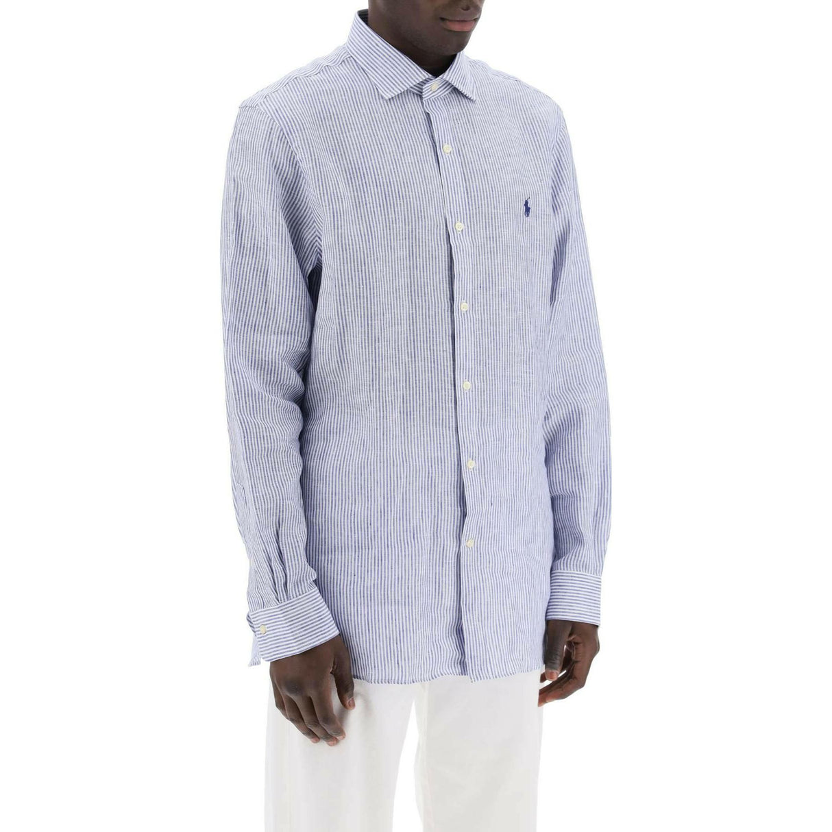 Royal White and Blue Striped Slim-Fit Linen Shirt POLO RALPH LAUREN JOHN JULIA.