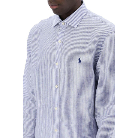 Royal White and Blue Striped Slim-Fit Linen Shirt POLO RALPH LAUREN JOHN JULIA.