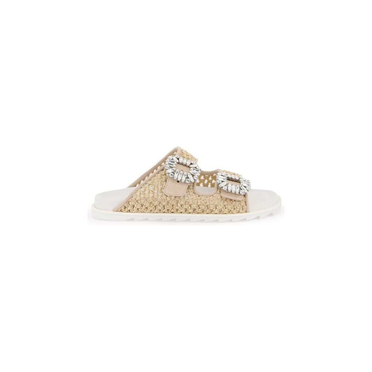 Slidy Viv' Strass Buckle Raffia Slides ROGER VIVIER JOHN JULIA.