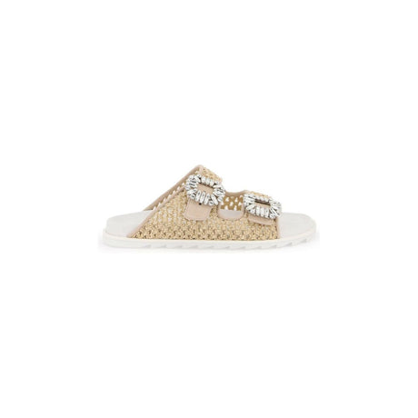 Slidy Viv' Strass Buckle Raffia Slides ROGER VIVIER JOHN JULIA.