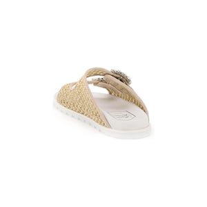 Slidy Viv' Strass Buckle Raffia Slides ROGER VIVIER JOHN JULIA.