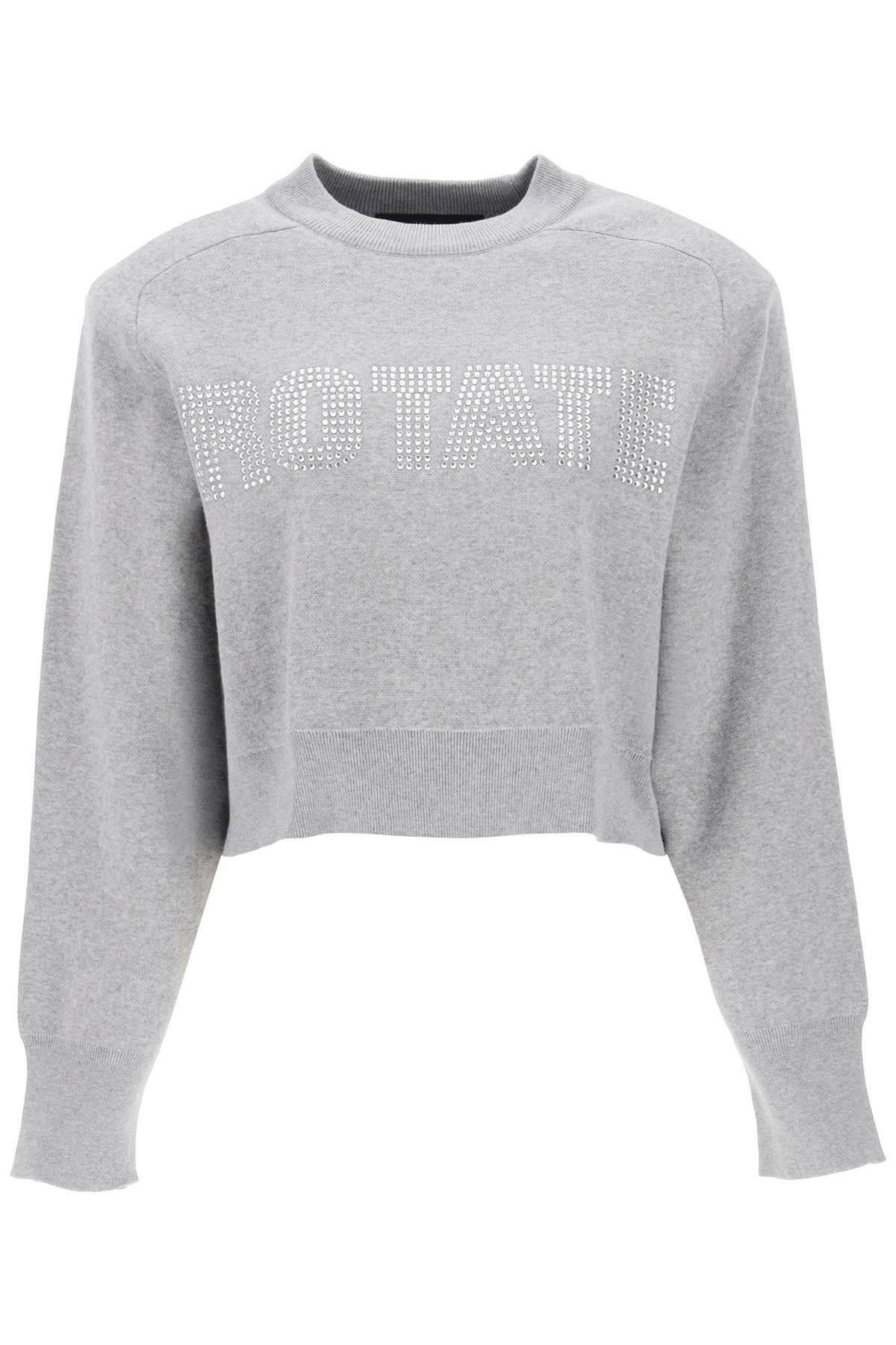 Rotate Cropped Sweater With Rhinestone Studded Logo - JOHN JULIA