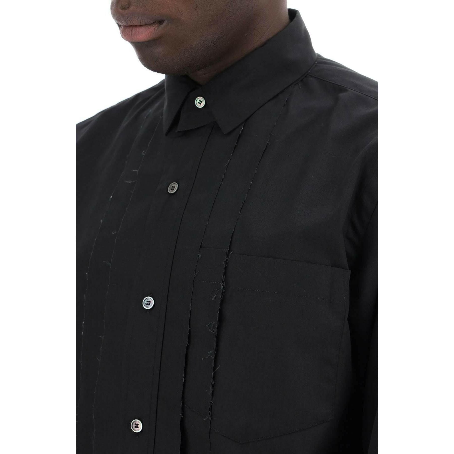 Black Layered Front Placket Cotton-Blend Shirt SACAI JOHN JULIA.