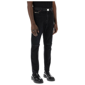 Slim Black Washed Cotton Slim-Fit Belted Jeans SACAI JOHN JULIA.