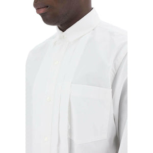 White Front-Placket Layered Cotton-Blend Shirt SACAI JOHN JULIA.