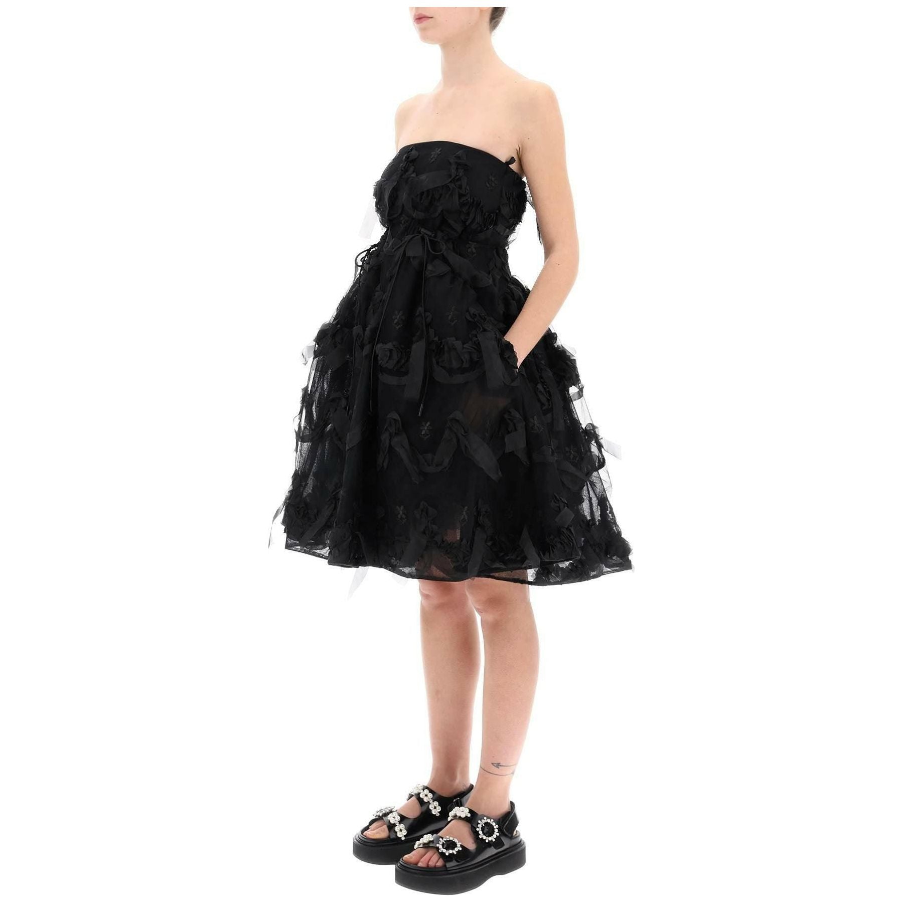 Black Tulle Dress With Bows And Embroidery SIMONE ROCHA JOHN JULIA.